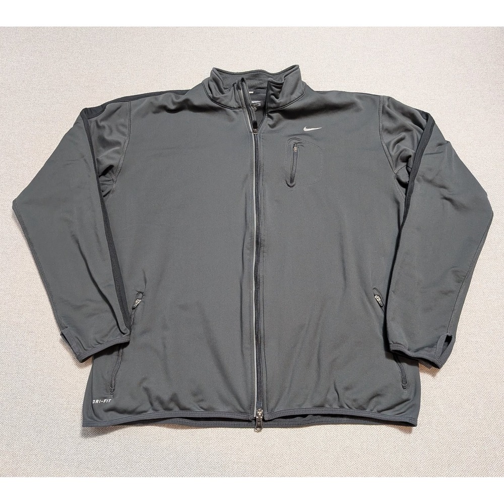 Nike Dri-FIT Running Jacket Mens XL Gray Full Zip Stretch Track Pockets Gym